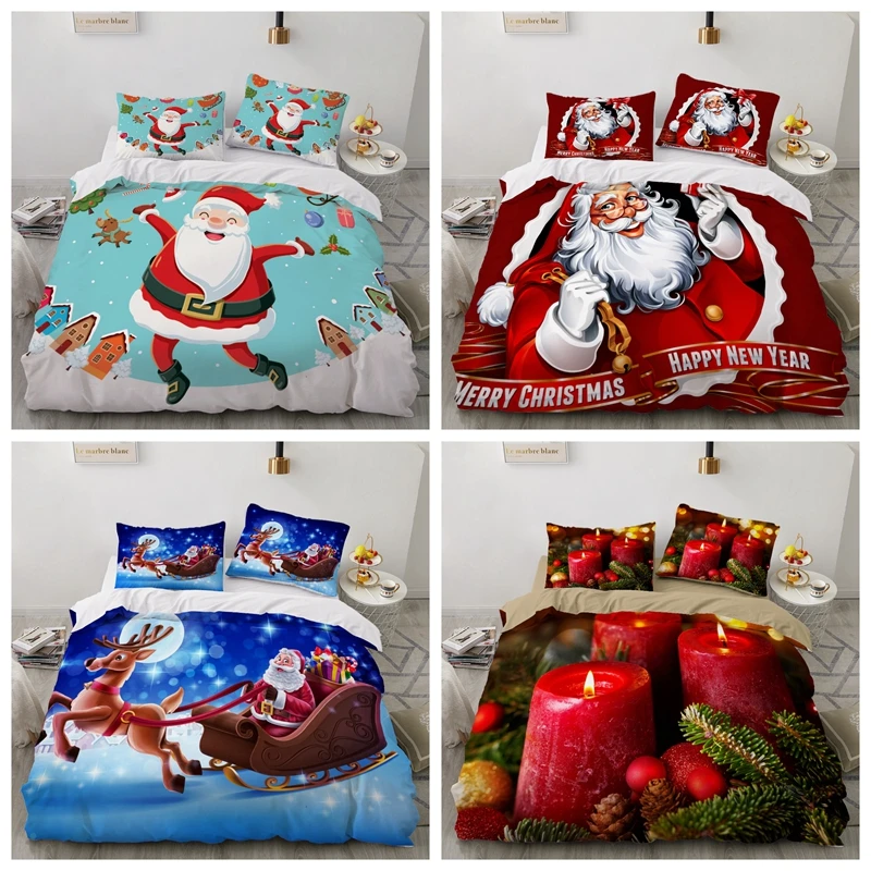 Christmas Santa Claus Tree Cartoons Bedding Set Bedlinen Single Twin Full Queen King Duvet Cover Pillowcase Children Bedclothes