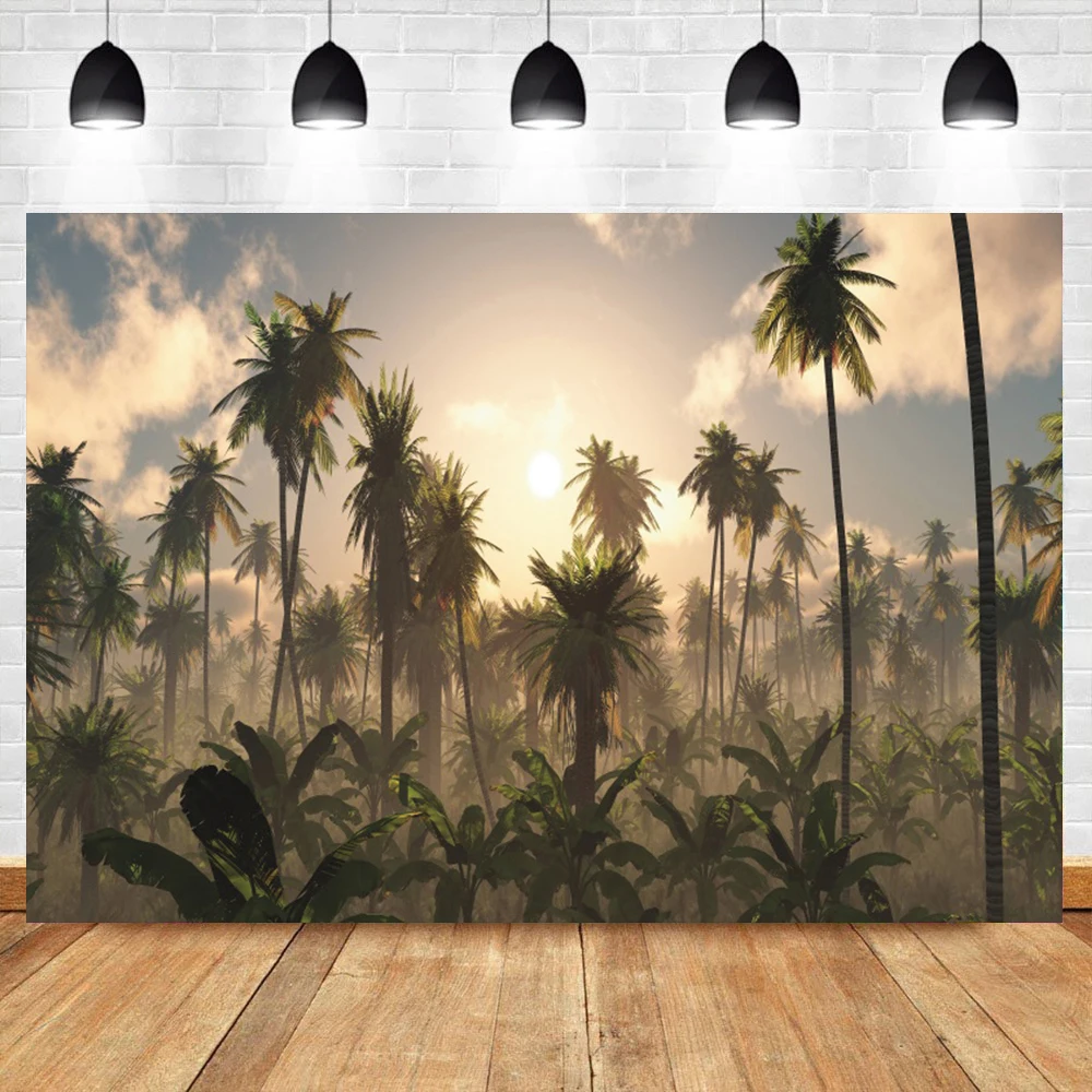 Laeacco Summer Tropical Palm Trees Misty Forest Scene Photozone Photography Background Photo Backdrop For Photo Studio Shoot