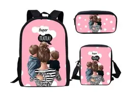 Super Mom School Bags Harajuku Kawaii Backpack for Kids Girls Casual 3pcs Schoolbags Orthopedic Rucksack Mochilas