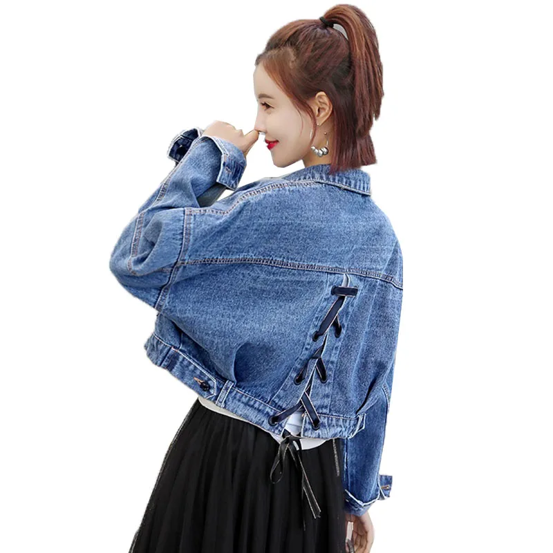 

2020 Fashion Jeans Jacket Women Spring Autumn Long Sleeve Single-breasted Short blue Denim Coats Outerwear Motorcycle clothing