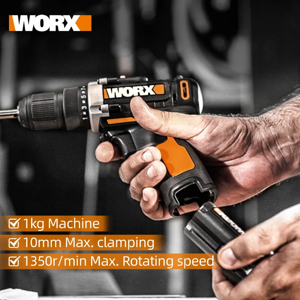 Worx 12V Mini Electric Drill WX128.1 Cordless Screwdriver DC Handheld Electric Drill Driver Rechargeable Power Tools Household