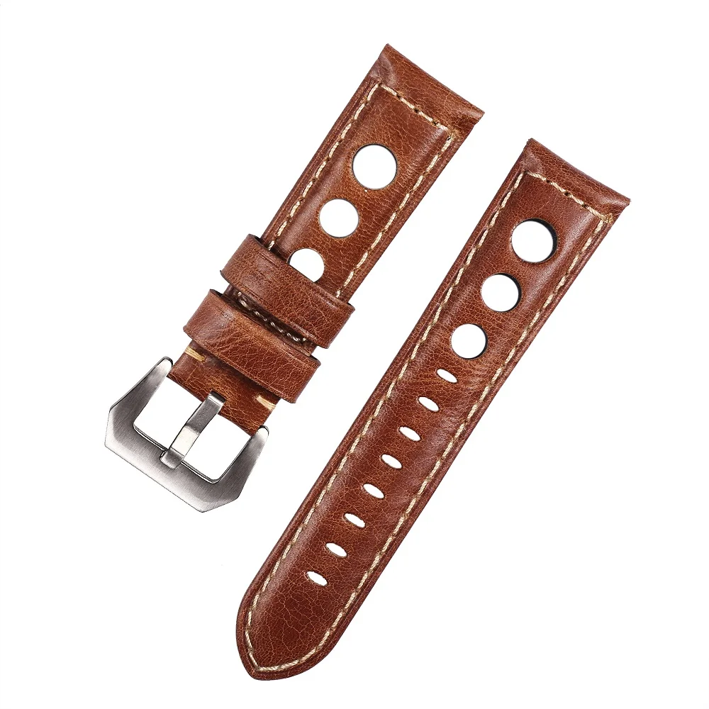 Correa de reloj de cuero Vintage para hombre, correa de reloj de cuero genuino, correa de reloj marrón y negro, 20mm, 22mm, 24mm