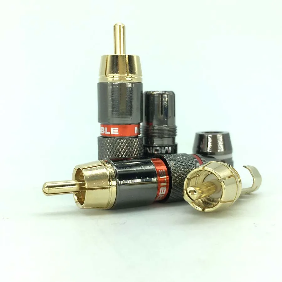 4 Pcs Balck + Red Gold Plate RCA Male Plug Solder Audio Video Adapter Connector Convertor for Coaxial Cable