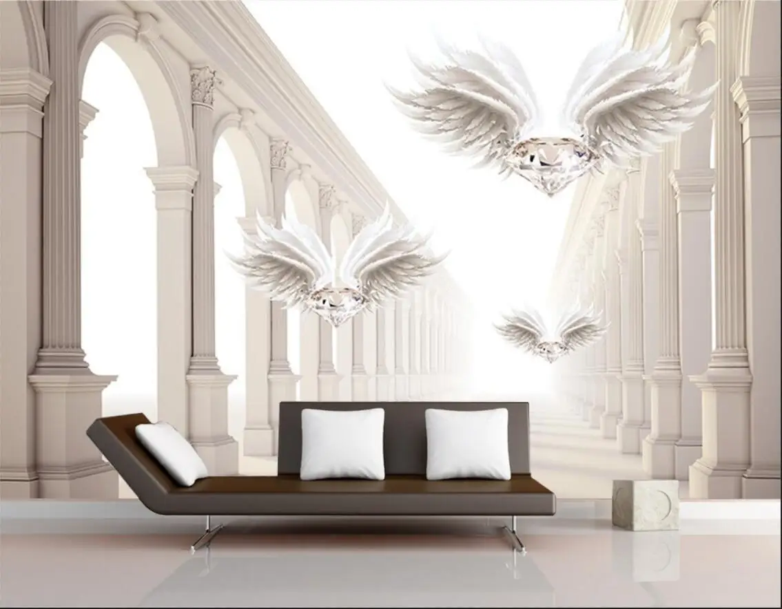 

Customized Wallpaper Three-dimensional Space Roman Column Diamond Wings TV Background Wall murals Home Decor Wings 3d wallpaper