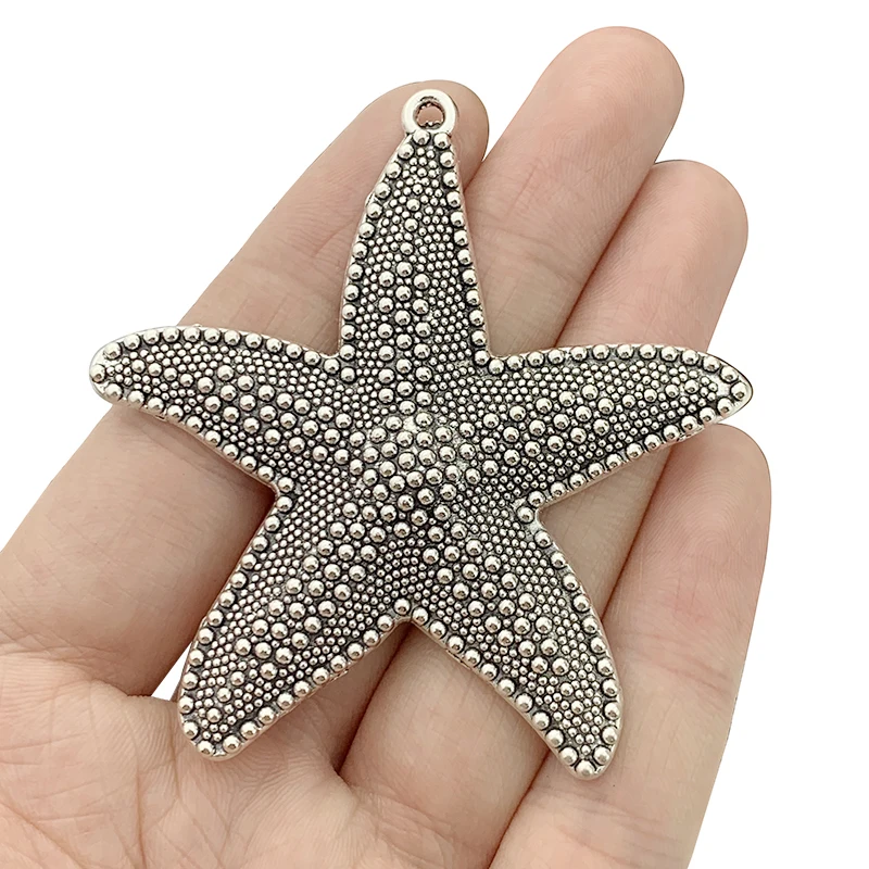 2 x Tibetan Silver Color Metal Starfish Sea Star Charms Pendants For DIY Necklace Jewellery Making Findings Accessories 65x60mm