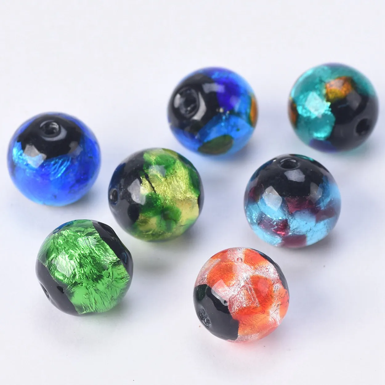 Round 12mm Foil Pattern Handmade Lampwork Glass Loose Beads for Jewelry Making DIY Crafts Findings