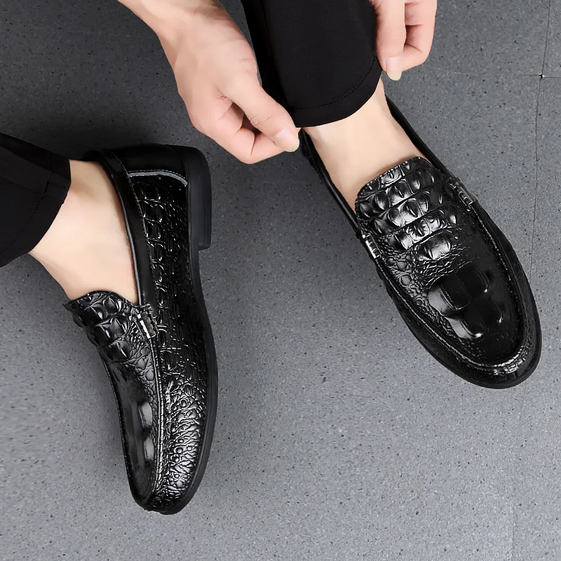 Shoes Men Loafers Leather Moccasin Crocodile Style Footwear Slip On Flat Driving Boat Shoes Classical Male Chaussure Homme 38-46