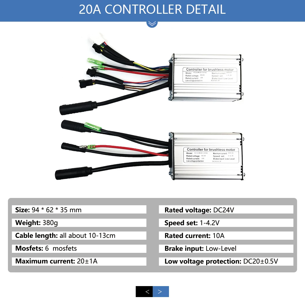 KUNTENG-Electric Bicycle Wheel Kit, Brushless E-bike Controller, Square Wave, 6 Mosfet, 24V, 250W, 20A