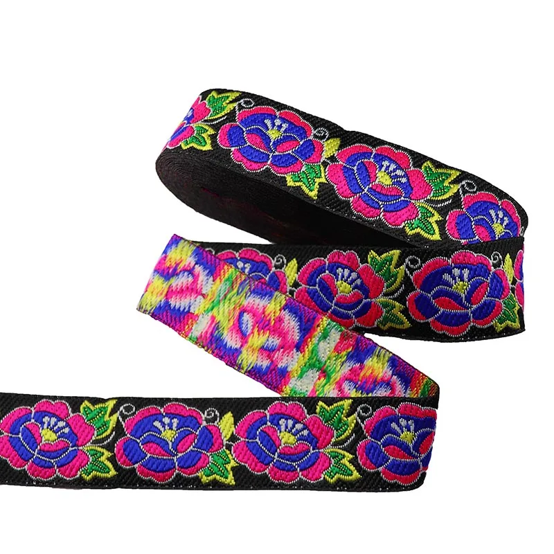 7 Meters 3.3cm Flowers Pattern Vintage Ethnic Embroidery Lace Ribbon  Boho Lace Trim DIY Curtain Clothes Sewing Ribbon Fabric