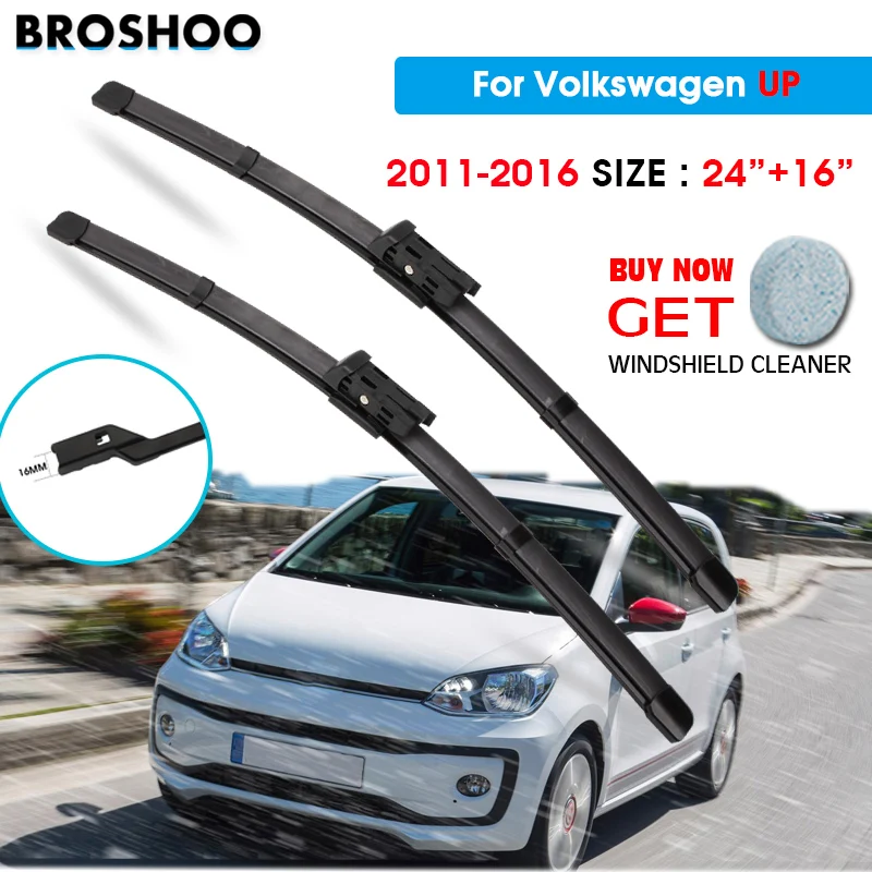 

Car Wiper Blade For Volkswagen UP 24"+16" 2011-2016 Windscreen Windshield Wipers Blades Window Wash Fit push button