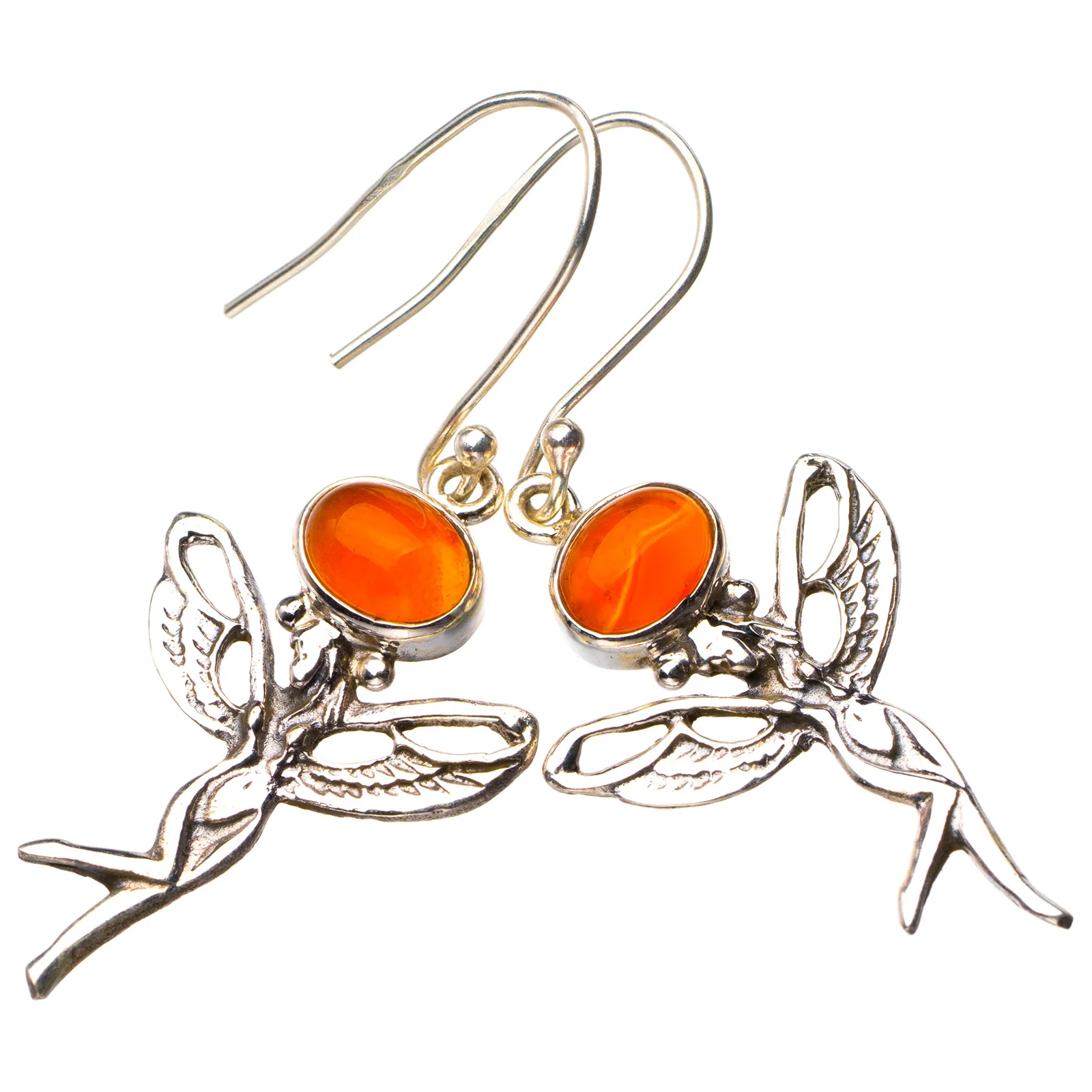 StarGems Natural Carnelian Fariy Handmade 925 Sterling Silver Earrings 2