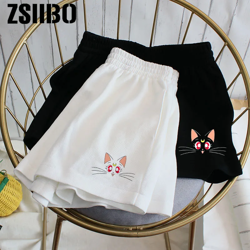2021 summer new style women's animated pet wide-leg sports casual shorts, women's loose fit shorts, women's high-waist shorts