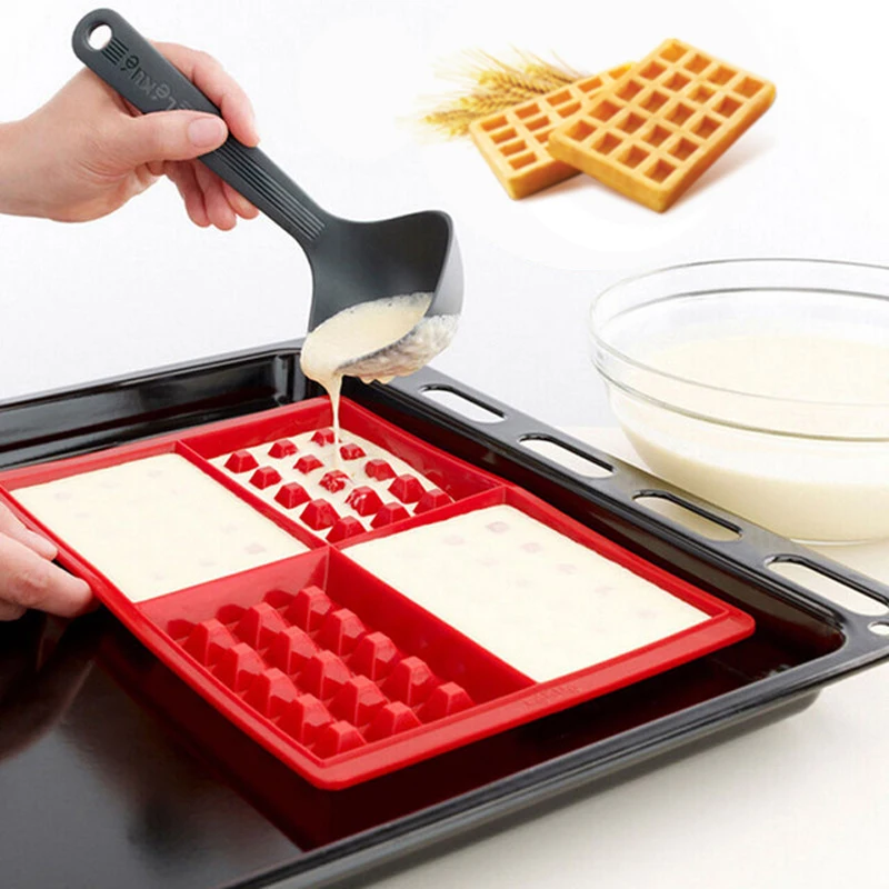 Silicone Waffle Cookie Mold Muffin Cake Mold Kitchen Baking Tools Heart-Shaped Rectangular Waffle Mold