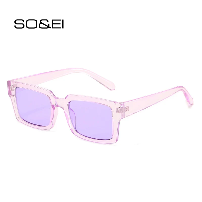 

SO&EI Fashion Rectangle Sunglasses Women Vintage Leopard Pink Purple Eyewear Men Trending Square Sun Glasses Shades UV400