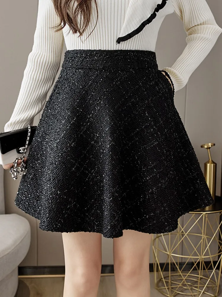 Tweed Woolen Skirt for Women, High Waisted, A-line, Short, Mini Skirts, Korean Fashion, New, Fall, Winter