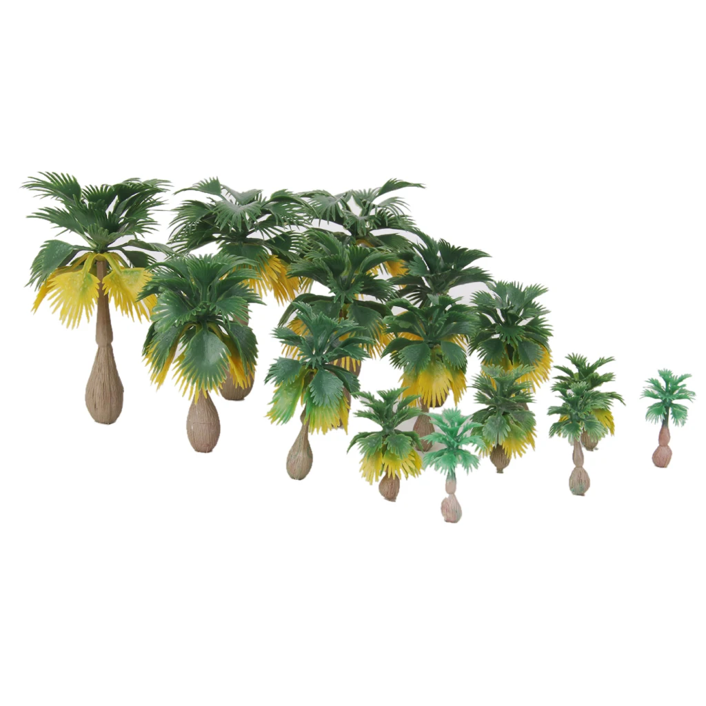 15pcs Mini Layout Model Train Palm Trees Tropical Forest Scenery Scale N Z 1:100-1:300 Green and Brown