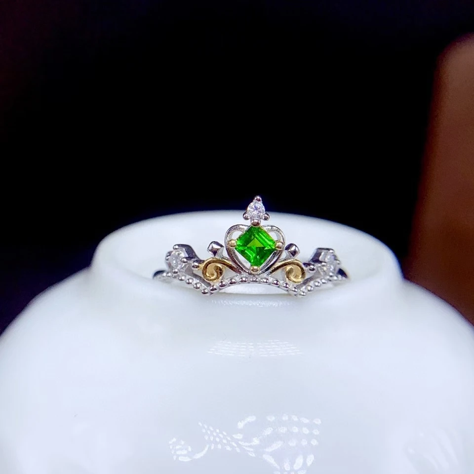 KJJEAXCMY fine jewelry 925 sterling silver inlaid natural diopside new ring popular crown girl's ring support test