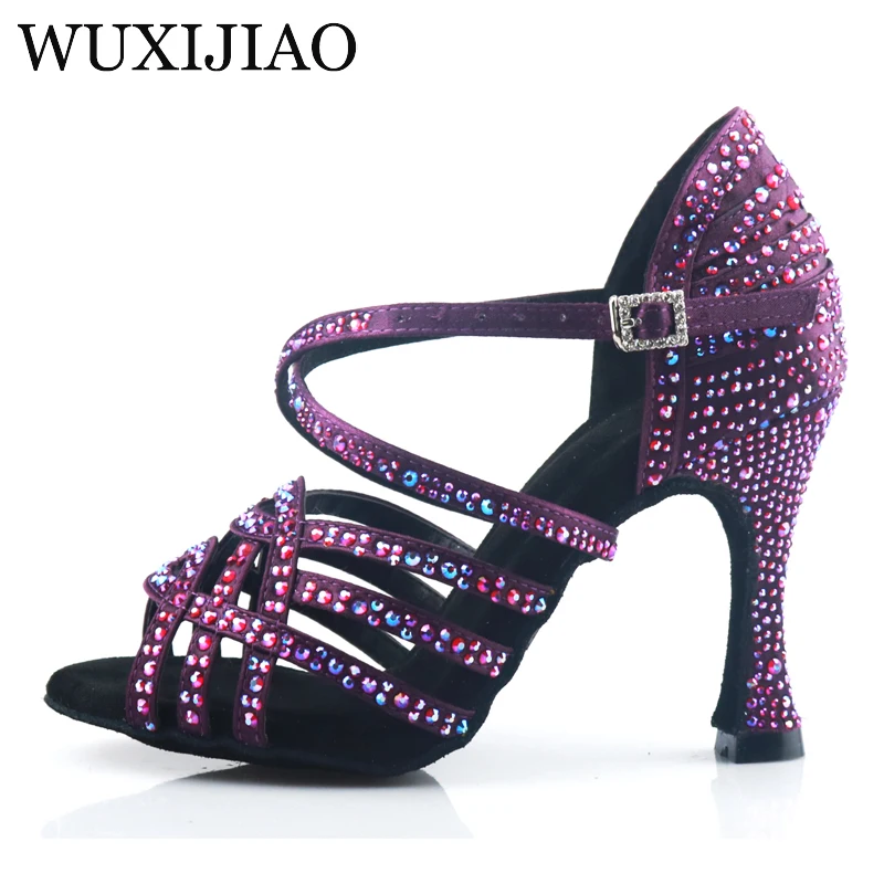 WUXIJIAO-Sapatos de Dança Latina para Senhoras, Sapatos de Sola Macia, Malha, Salto Alto Cubano, Salsa e Salão de Baile, Marca WUXIJIAO