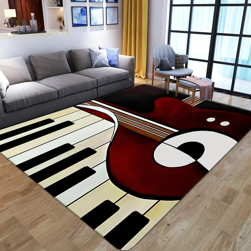 3D Flame big guitar Rectangular Floor Carpet non-slip Area Rug Bedroom bedside home yellow flame Decor Tapete Kids Play door Mat