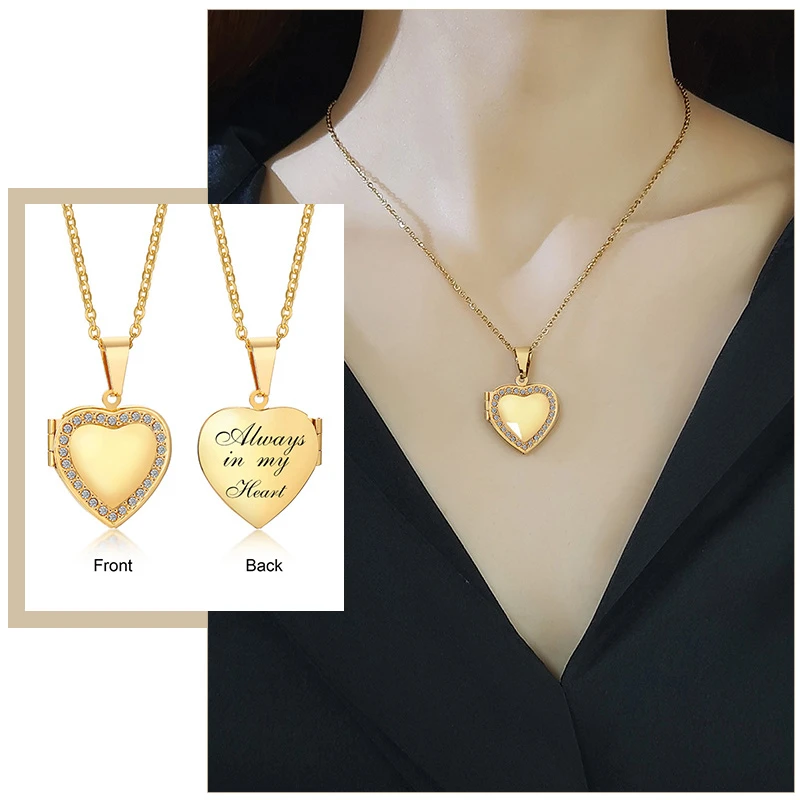 Fashion Heart Locket Necklaces for Women Lady Jewelry Gold and Silver Color Personalize Engrave Custom Keepsake Gifts