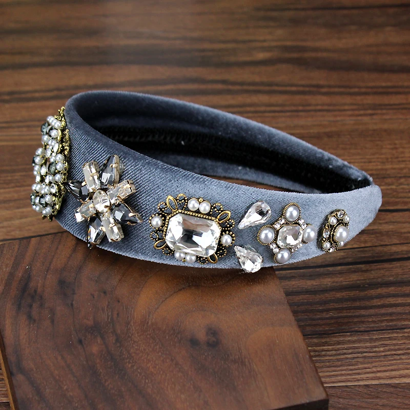 Luksusowe damskie akcesoria do włosów w stylu vintage Szare kryształowe opaski kwiatowe Perłowe opaski do włosów Diamante na imprezę taneczną — zdjęcie 6