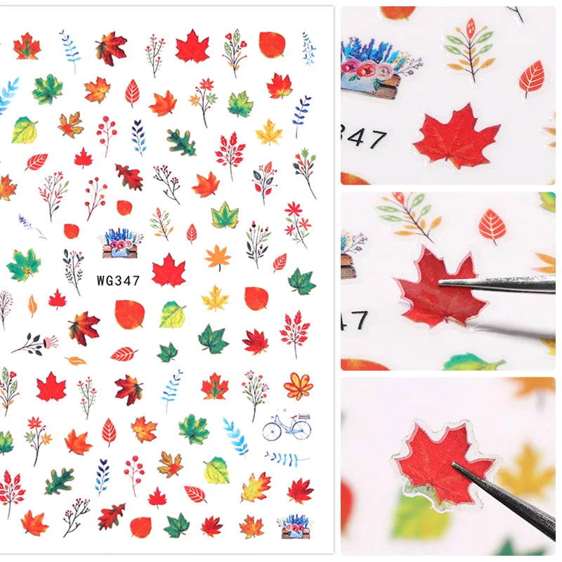 1PC Lines Maple Leaves Nail Foil Stickers Autumn Gold Flower Leaves Transfer Decals Slider Nails Art Decoration DIY Manicures