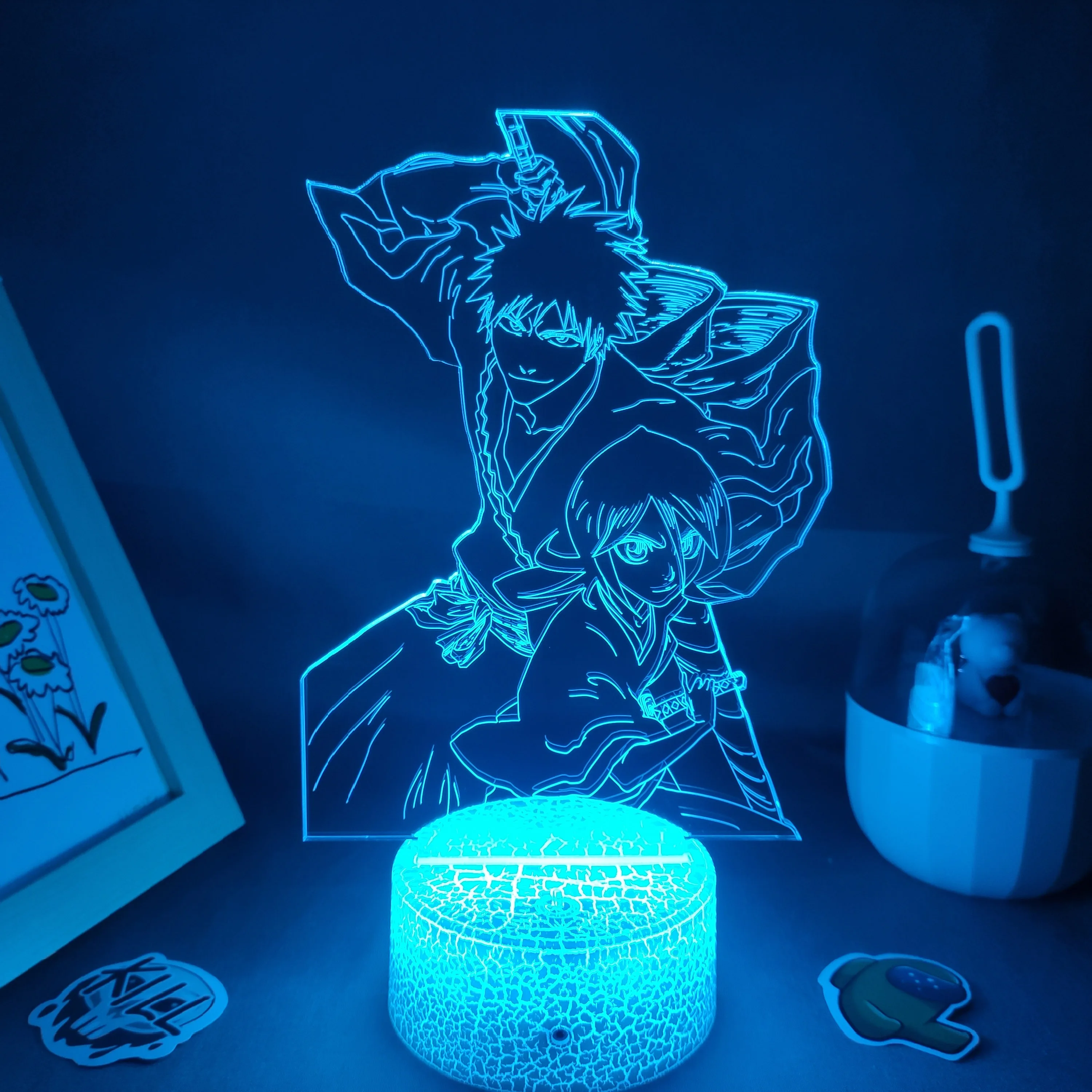 Imagem -04 - Bleach Anime Led Neon Nightlights Figura Ichigo e Rukia 3d Presente de Aniversário para Amigos Decoração Mesa do Quarto Manga Lava Lâmpada