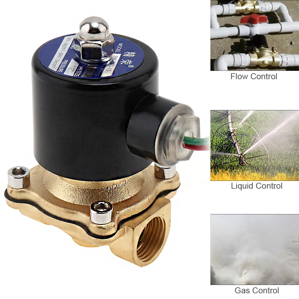 

DC 12V 220V Solenoid Valve Check Valve 1/2" Brass Electric Solenoid Valve Normally Closed Valve for Water Oil Air Fuels