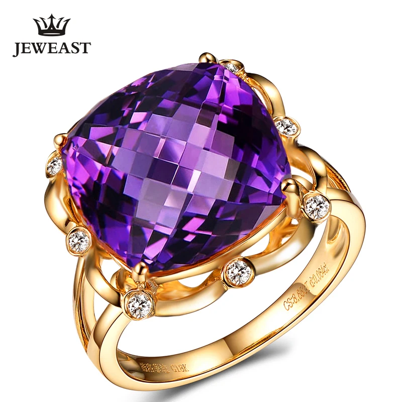 SLFD Natural Amethyst 18K Pure Gold 2023 New Hot Selling Top Ring Women Heart Shape Ring  For Ladies  Woman Genuine Jewelry