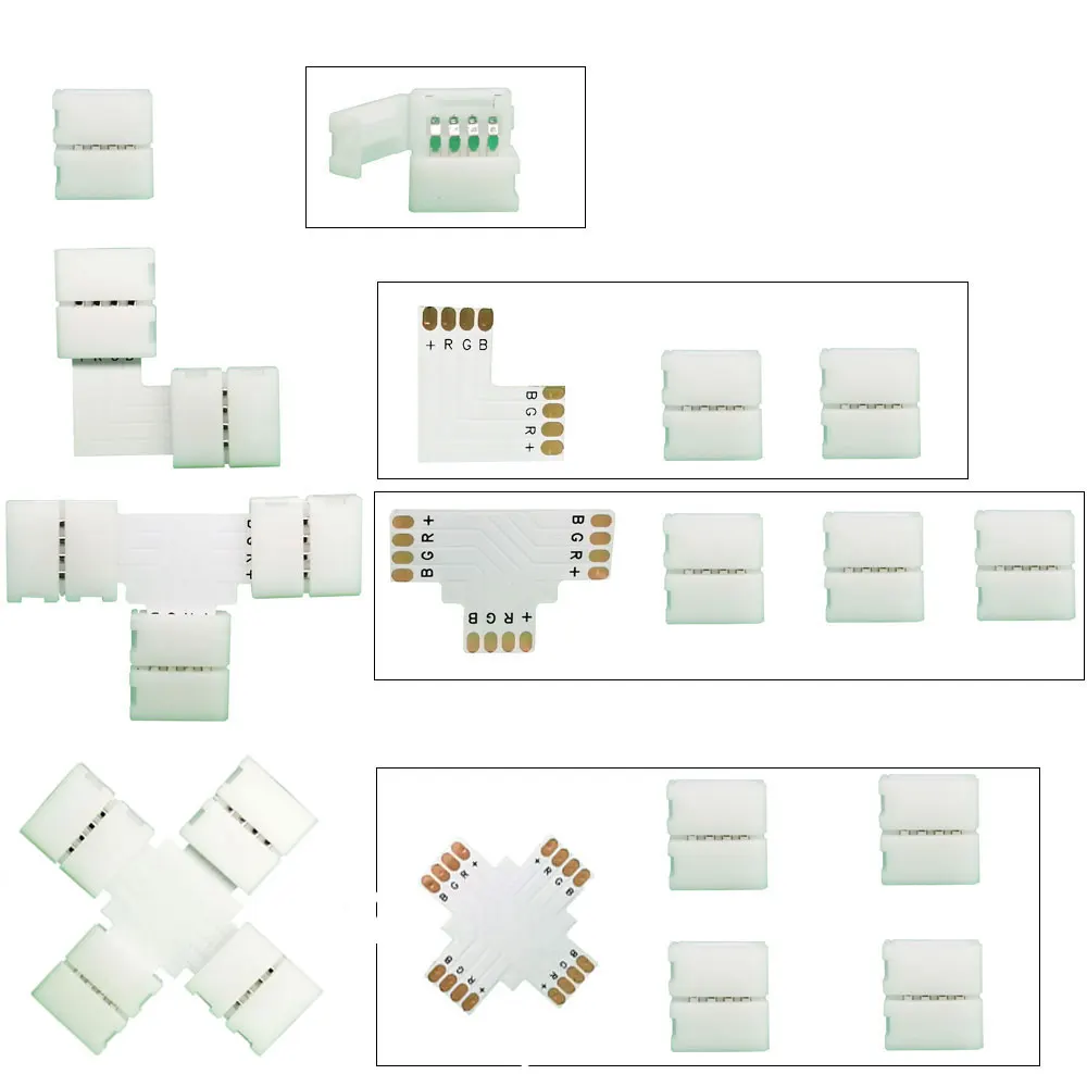 5PCS 10mm L / T / X Shape Connector 2/3/4/5PIN Free Soldering  For Led Strip Light WS2811 WS2812b WS2813 WS2815 RGB RGBW RGBWW