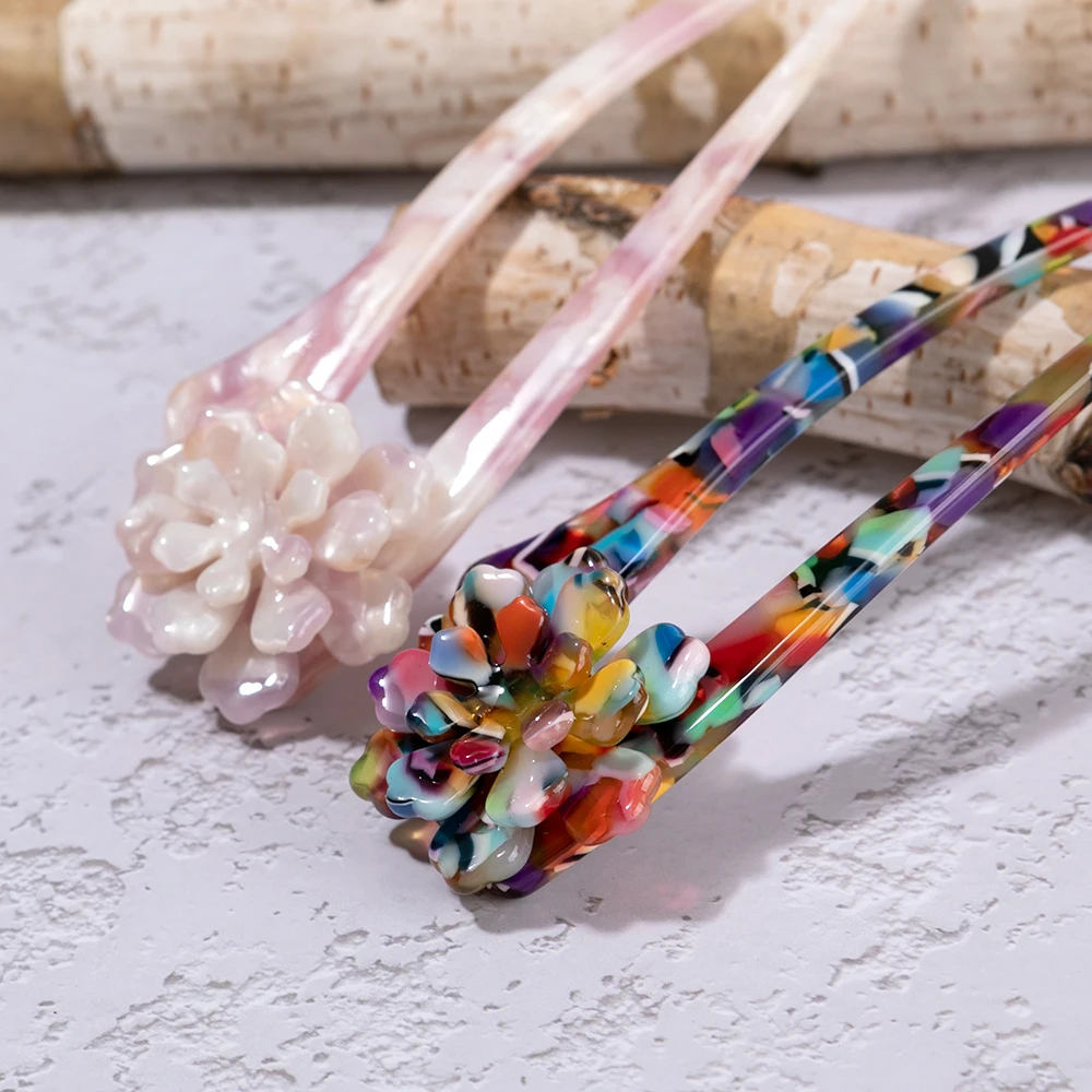 Fashion Hair Comb Jewelry Colorful Acetate, Women Hair Combs Tortoiseshell Accessories, Hair Fork Wo-Prong, Ornamental Updo Comb