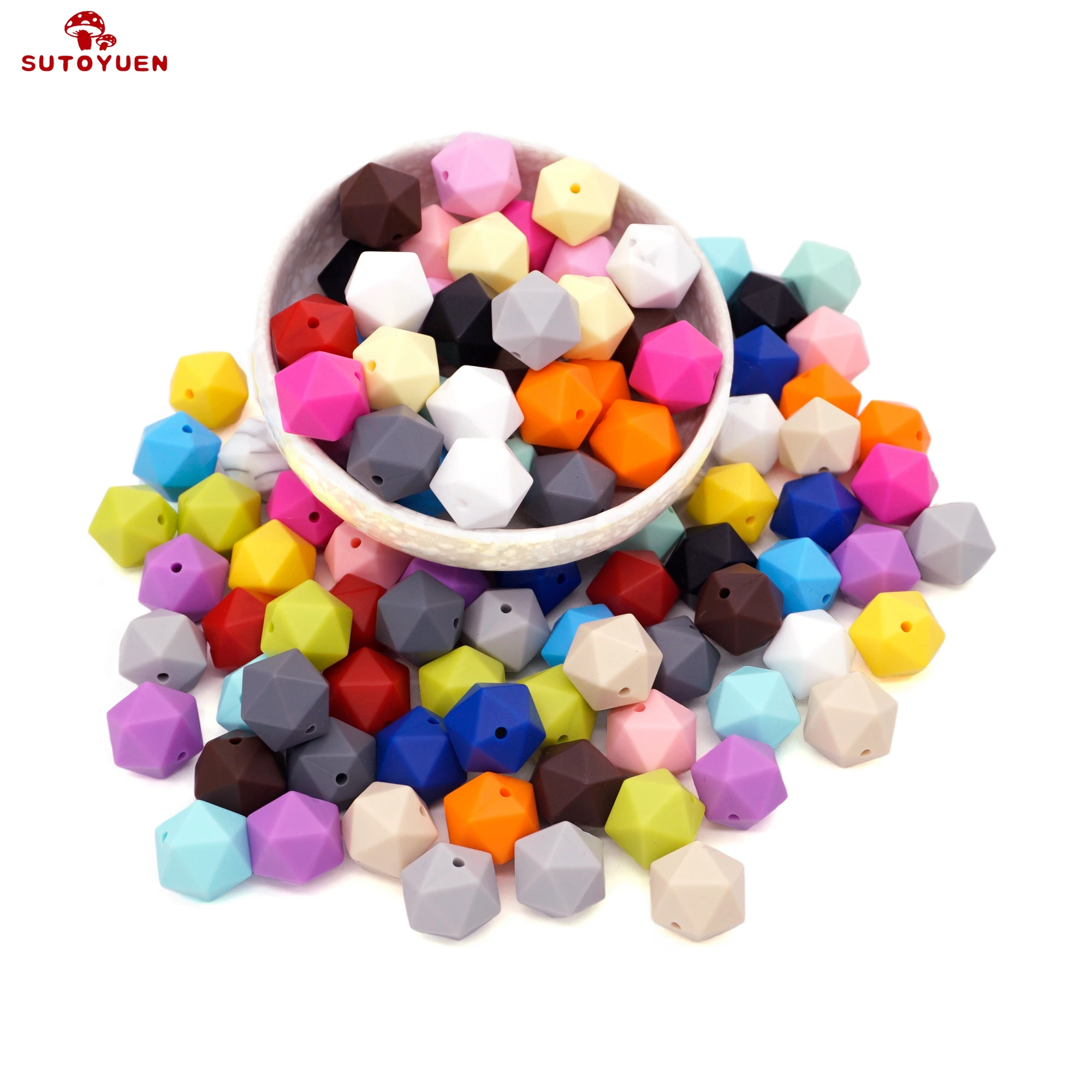 Sutoyuen 240Pcs Geometric Hex Silicone Beads Teether 17mm Baby Chewing Teething Bead for Baby Pacifier Necklace Bracelet Toy