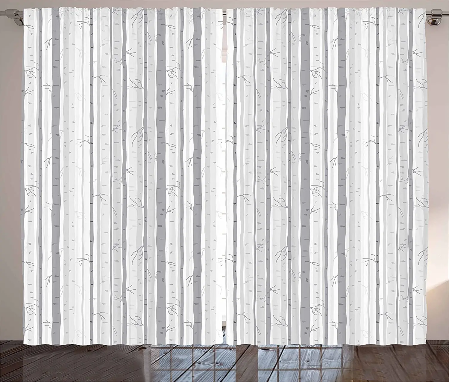 Grey White Grey and White Curtains Birch Tree Grove Leafless Branches Winter Woodland Living Room Bedroom Window Curtain