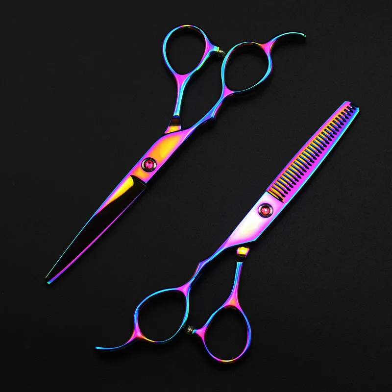 

professional Japan 440c left handed 6 '' rainbow hair scissors haircut thinning barber makas cutting shears hairdresser scissors