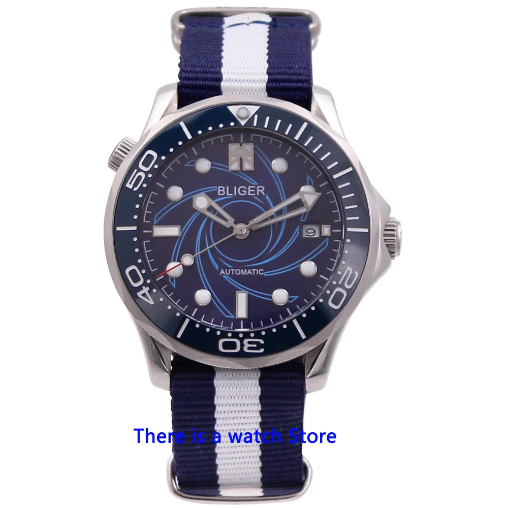 

Bliger 41mm Miyota Automatic Mechanical Mens Watch Sapphire Crystal Luminous Nylon Strap Date Function Wristwatch Men