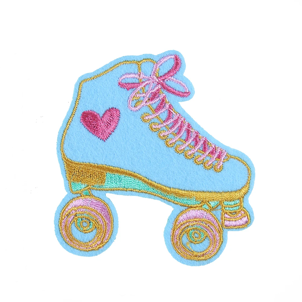 2PCS Creative Girls Roller Skates Embroidery Patch DIY Iron on Patches for Clothes Sewing Applique Fabric Clothing Accessories