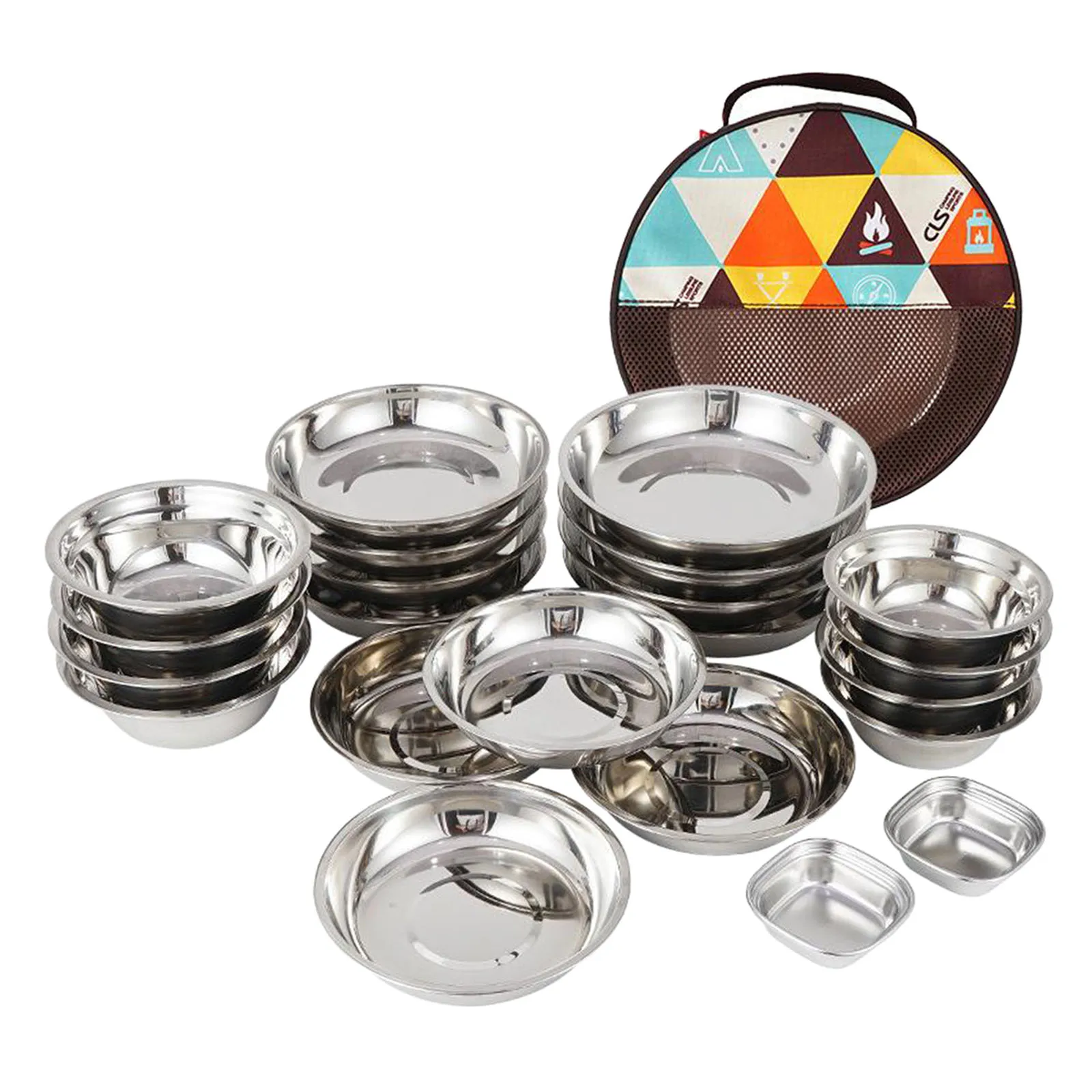 

22Pcs/Set Camping Stainless Steel Dinner Dish Plate Durable Outdoor Picnic Tableware Salad Bowl Food Container Picnic Travel