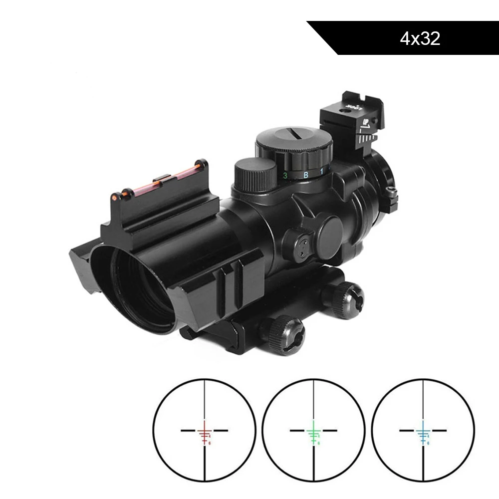 Imagem -06 - Acog Tático Riflescope Vermelho Verde Azul Retículo Óptica Mira Rifle Scope 4x Lupa Airsoft Arma Caça ao ar Livre Acessório 4x32