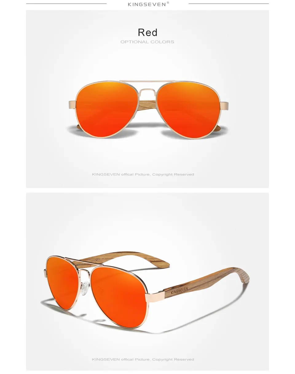 KINGSEVEN Hohe Qualität Holz Legierung Rahmen Sonnenbrille Für Männer Frauen UV400 Gläser HD Polarisierte Linse Brillen Fahren Angeln gafas – Detail 11