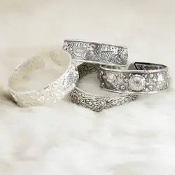 Vintage Oxidized Silver Color Metal Bangles for Women Boho Carved Elephant Fish Flower Open Cuff Bangles Gypsy Tribal Jewelry