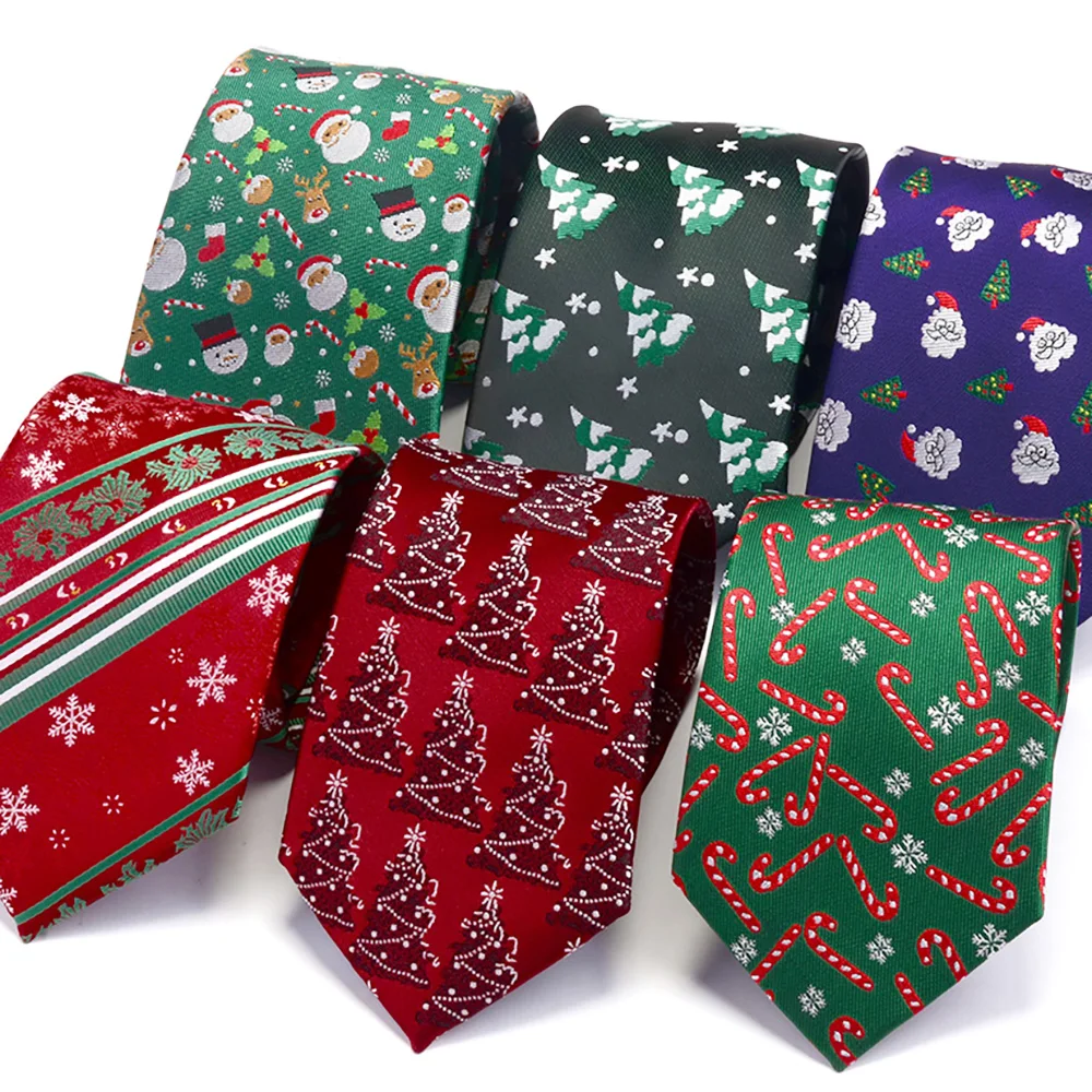 

Ricnais Christmas Tie Fashion 8cm Silk Green Red Snowman Tree Santa Claus Jucquard Necktie For Men Gift Festival Party Ties