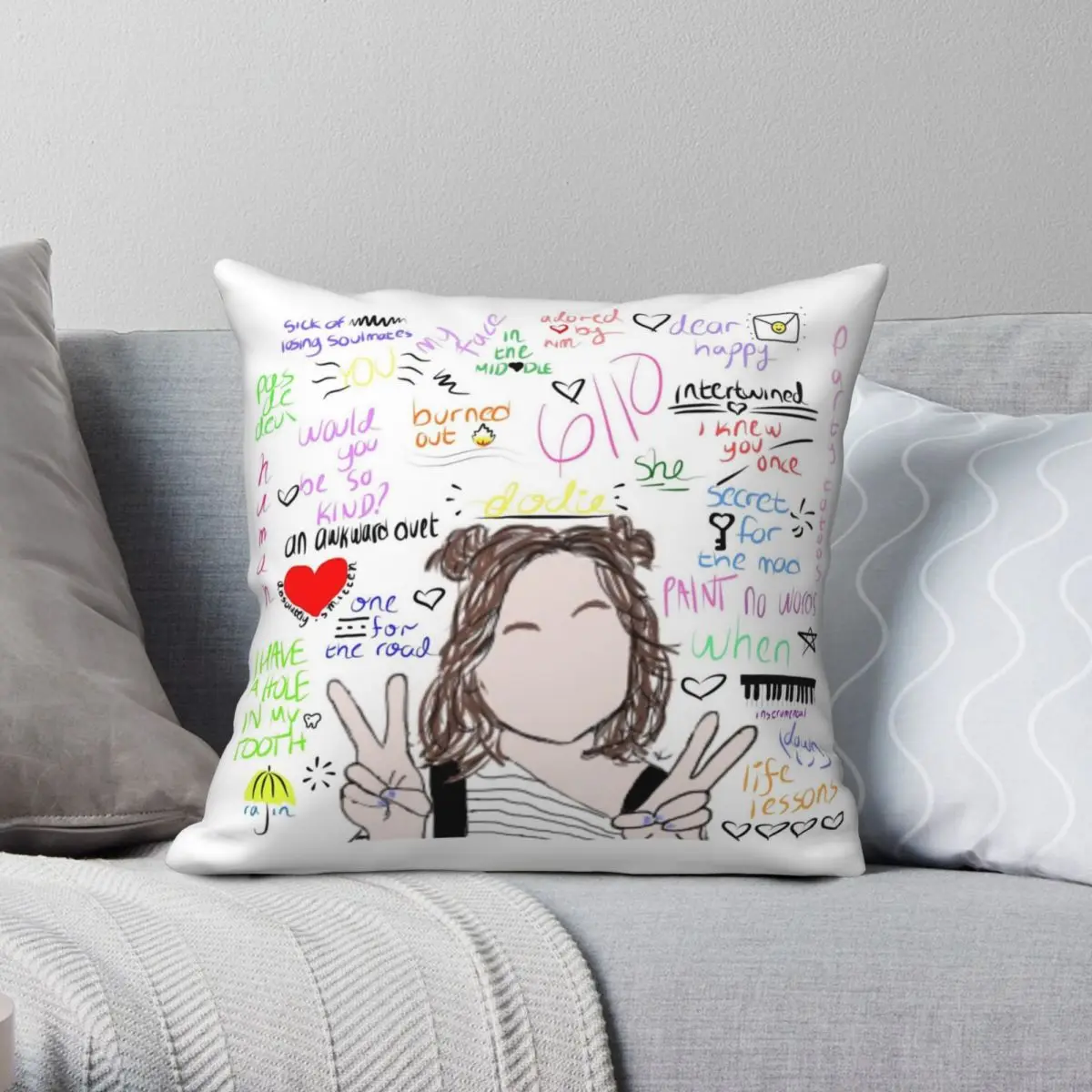 

Dodie Clark Song Collage Square Pillowcase Polyester Linen Velvet Printed Zip Decorative Sofa Cushion Cover