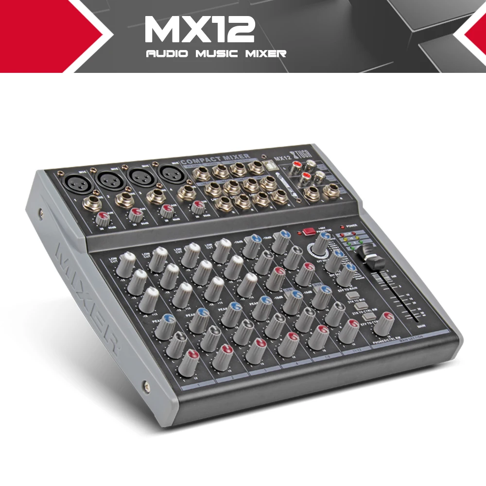 XTUGA 12 Canali Audio Mixer DJ Mixer Mixing Console con USB XLR LINEA di Ingresso 48V Alimentazione Phantom per La Registrazione DJ Della Fase
