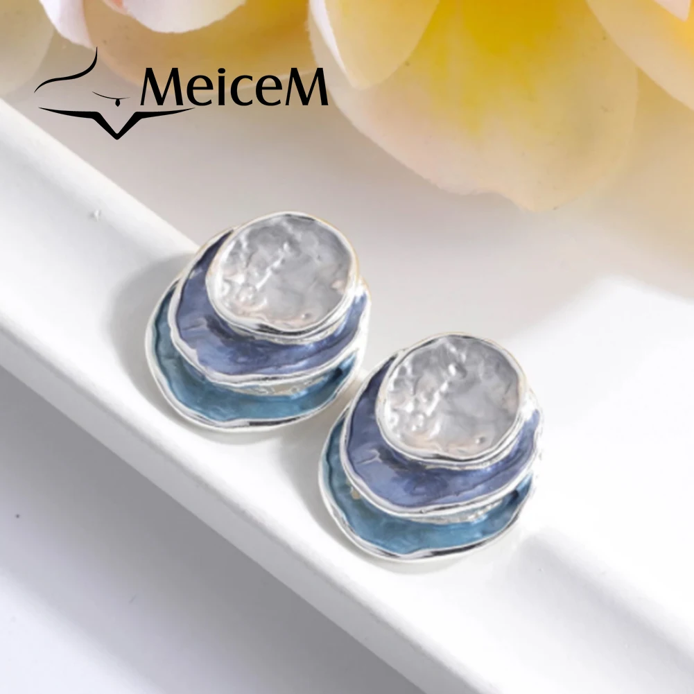 New in Stud Earrings Jewelry Blue Enamel Luxury Women Eariing Vintage Aesthetic Jewellery Decoration Elegant Earrings for Women