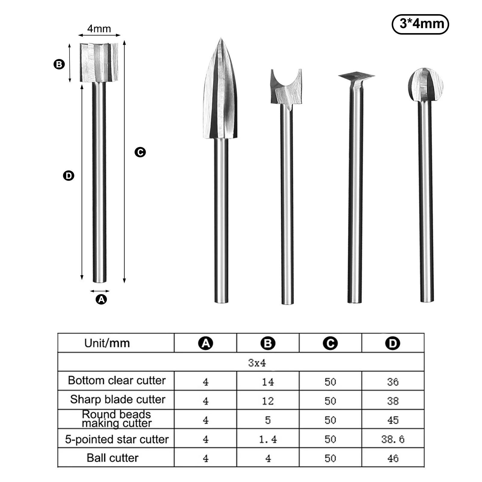 5PCS/SET Wood Engraving Drill Bit Set 3-8mm Milling Cutters Steel Sharp Edges Woodworking Drilling Tools Wood Carving Knives