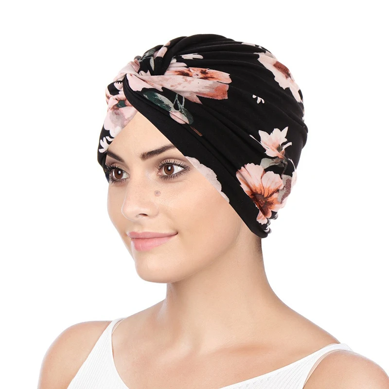 Women Muslim Cotton Turban Folding Cross Knotted Hair Ribbon Scarf Elastic Head Wrap Headwear Bandanas Lady Hair Hats Beanie