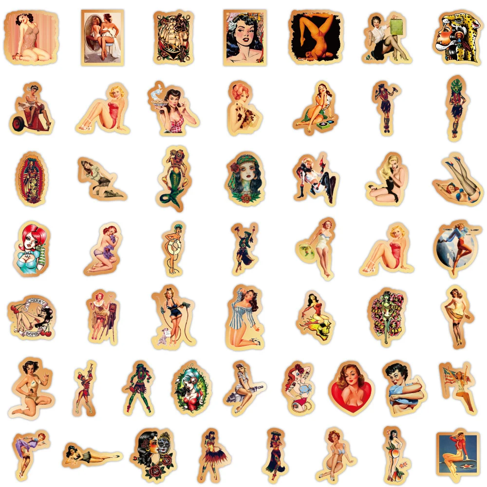 50/100PCS Retro Sexy Pin Up Girl Stickers Skateboard Laptop Suitcase Bike Motorcycle Waterproof Graffiti Sticker Decal Kid Toy