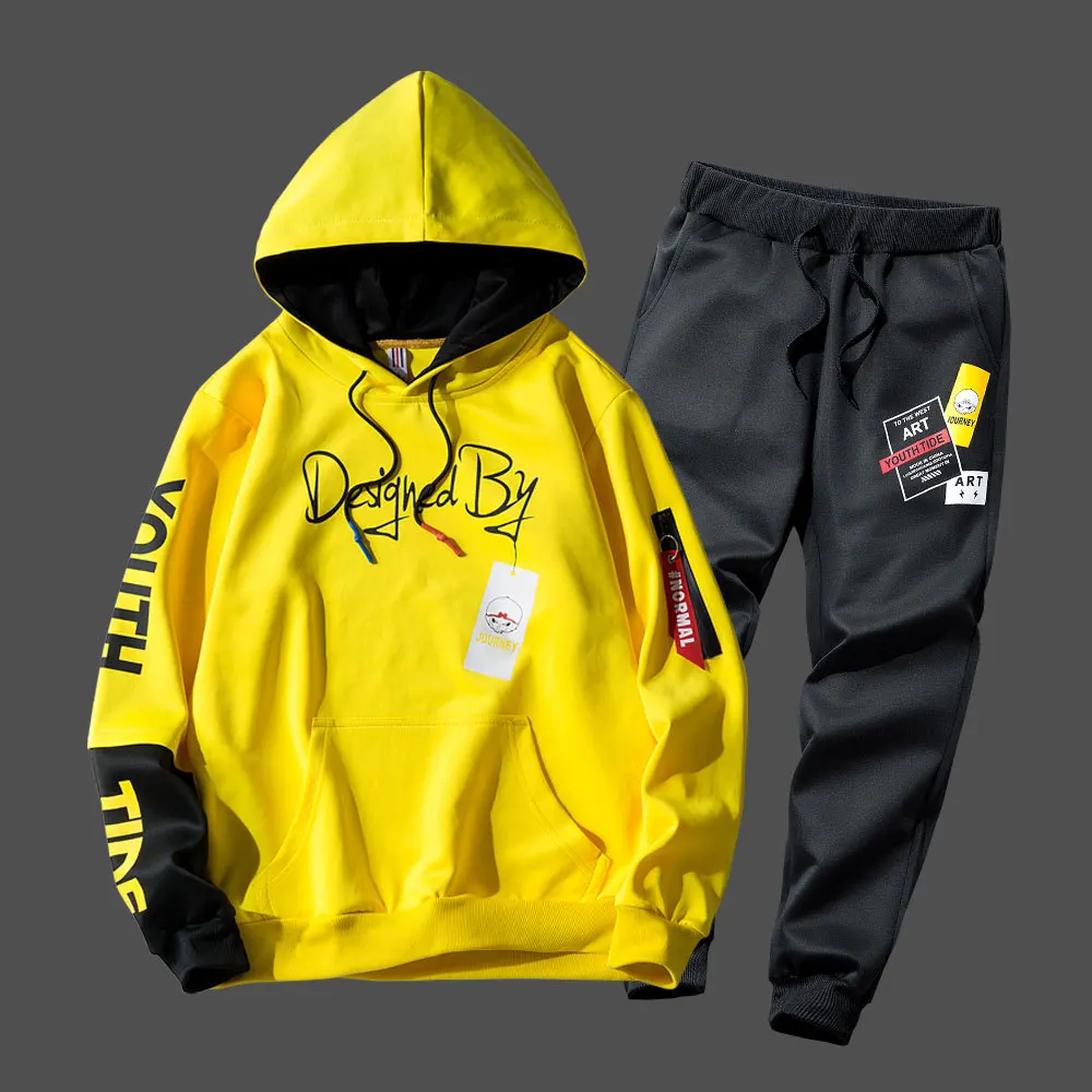 

Fashion Hip Hop Sportswear Mens Two Piece Sweatshirt + Pants Sweat Set Casual Youth Track Suit Clothing