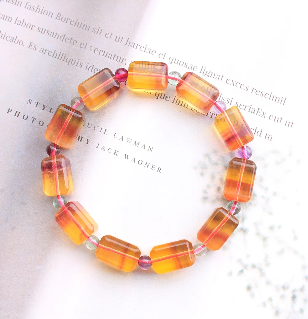 

Natural Yellow Fluorite Quartz Clear Rectangle Barrel Beads Bracelet 12x10mm Women Men Watermelon Fluorite AAAAA