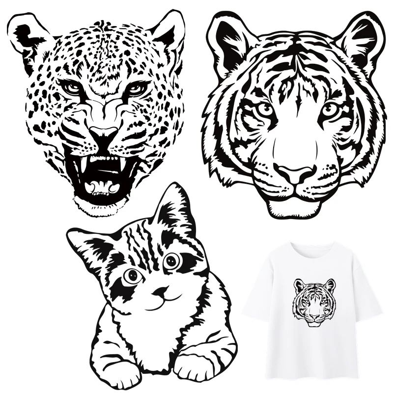 Black and White Tiger Appliques for Clothing Heat Transfer Stickers for T-shirt Jeans A-Level Washable Patches Iron on Patches-C